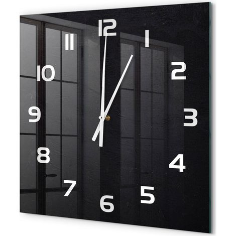 Grande Horloge Murale Carrée Art Déco en Verre Silencieuse Décoration Intérieure Tableau d'affichage 60x60 cm