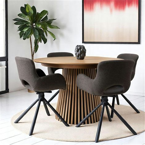 Table ronde extensible en chêne clair avec piètement baguette (3 rallonges incluses) ø120 cm /160 cm / 200 cm / 240 cm AMSTERDAM (1/5)