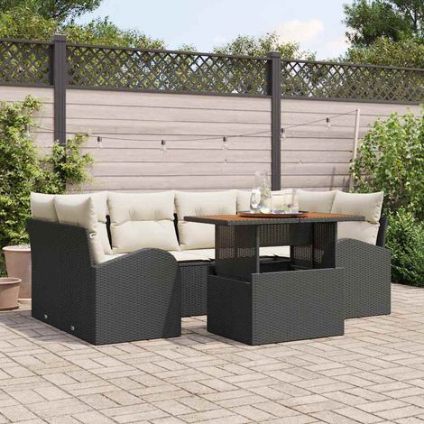 Conjunto de sofá de jardín 7 pcs Negro Poliratán (1/5)