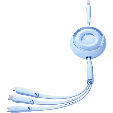 3-in-1-Kabel der Colorful Series: USB-A auf USB-C / iPhone Lightning / microUSB, einziehbar, 1 m, Blau (1/2)
