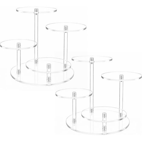 2 pièces - Présentoir en acrylique - transparent - Modèle rond 4 positions - Convient pour bijoux, figurines, cupcakes et décorations (1/5)