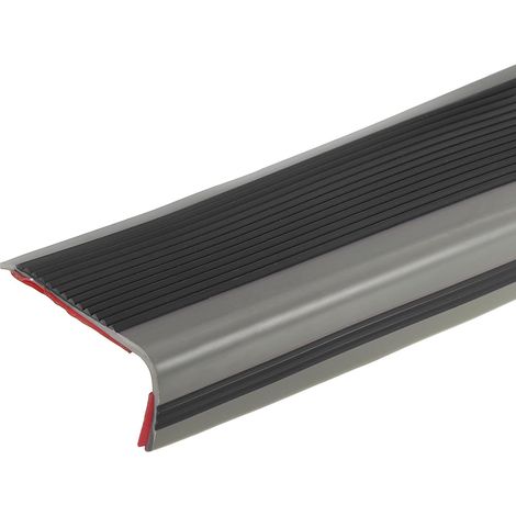 Nez de Marche de 3,2 Pieds, Profilé de Bord de Marche en PVC de 3 mm Auto-Adhésif en Forme de L pour Protéger les Bords des Escaliers Intérieurs et Extérieurs, Noir/Gris (1/5)