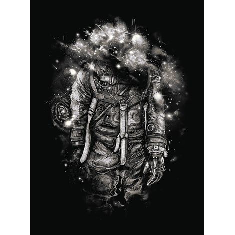 Papier peint panoramique noir et blanc | Tapisserie panoramique à motif personnage | Papier peint panoramique chambre effet perdu ombres cosmiques - 192 X 260 cm (4 pièces) (1/2)