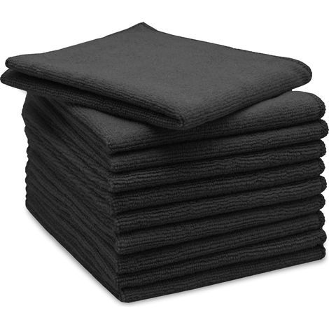Set of 10 Black Microfiber Cloths 32x32cm Washable at 60°C Absorbent Lint-Free Kitchen Bathroom (1/5)