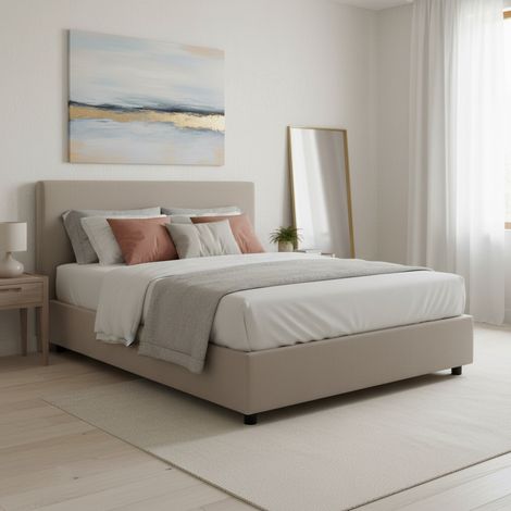 Talamo Italia Cama matrimonial Chloe, Cama contenedor con revestimiento de tela, 100% Made in Italy, Apertura frontal, adecuado para colchón Cm 140x200, Tórtola, con embalaje reforzado (1/4)