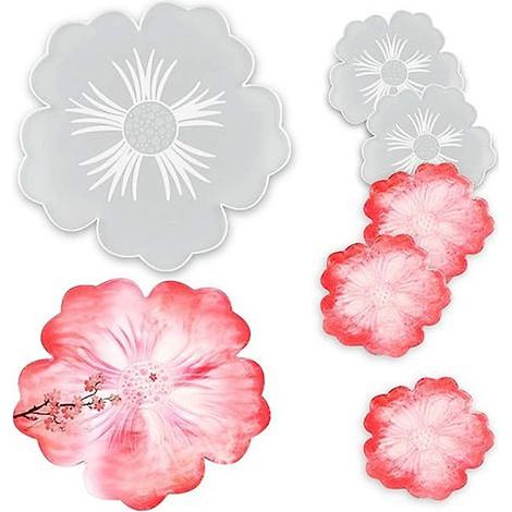 6 pièces Forme de Fleur Moules en Résine, Résine époxy Moulage SiliCône Coaster Moule, Plateau, Assiette Tapis de Bol (1/3)