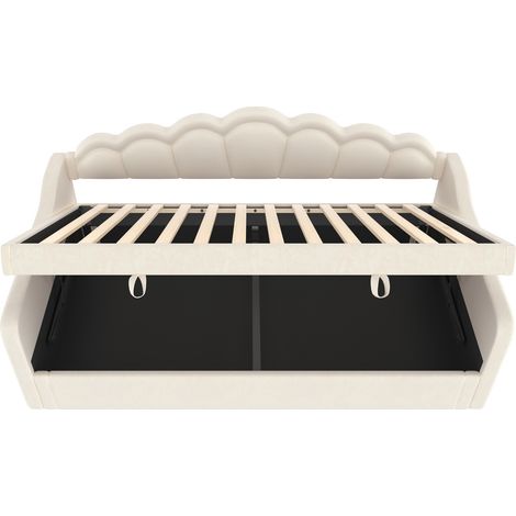 Lit banquette hydraulique en velours beige avec rangement 90 x 200 cm HOMVRA (1/5)