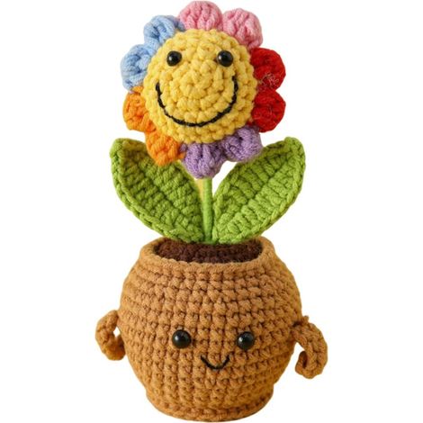 Fleur au Crochet Fait-Main, 1 article Poupée Tournesol Tricot, Mini Tournesols Positif, Crochet Déco Maison Bureau, Cadeau Inspirant pour Anniversaire et Fête des Mères (1/5)