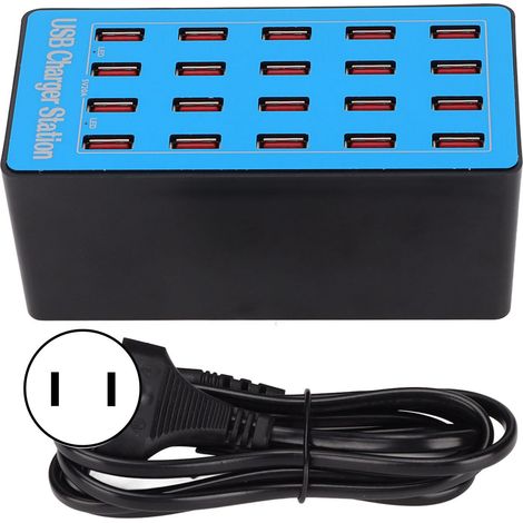 Chargeur USB rapide A5+ 5V 20A 100W 20 ports station de charge avec ventilateur de refroidissement 50°C pour téléphone tablette 100-240V (prise US) (1/5)
