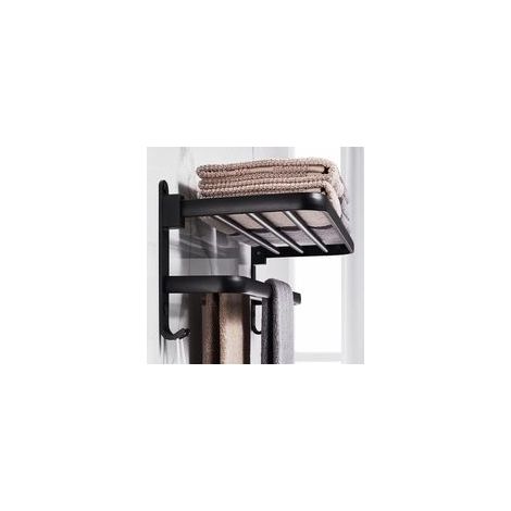 Sèche-serviettes mural pliable en aluminium noir mat – 2 barres, angle 90°, 50 cm – pour salle de bain (1/5)