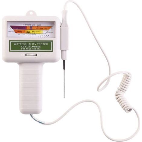 Testeur d’eau de piscine 3-en-1 – pH et chlore – Avec sonde – Blanc – Qualité d’eau (1/5)