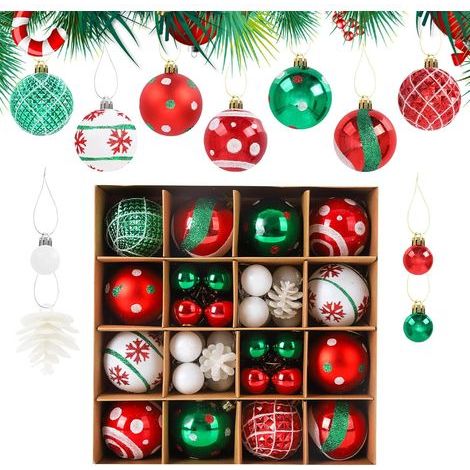 44 pièces d'ornements de boules de Noël rouge-vert, ensemble d'ornements de boules de Noël à suspendre, ensemble de décoration d'arbre de Noël, peinture sur le thème de Noël délicat et pendentifs d'ar (1/5)