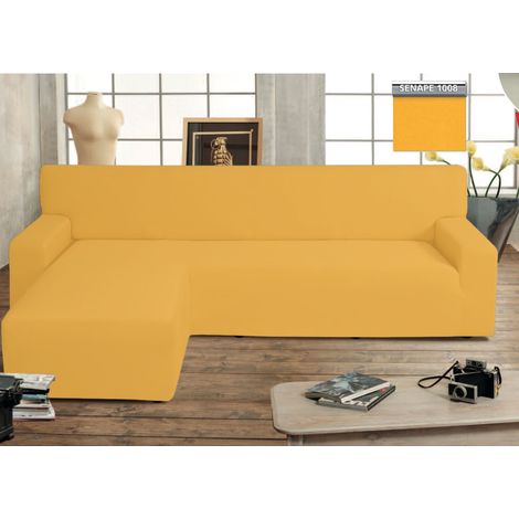 Copridivano Genius Con Penisola Chaise Longue Modello Swing Colore Senape, misuraSinistracoloreSenape (1/4)