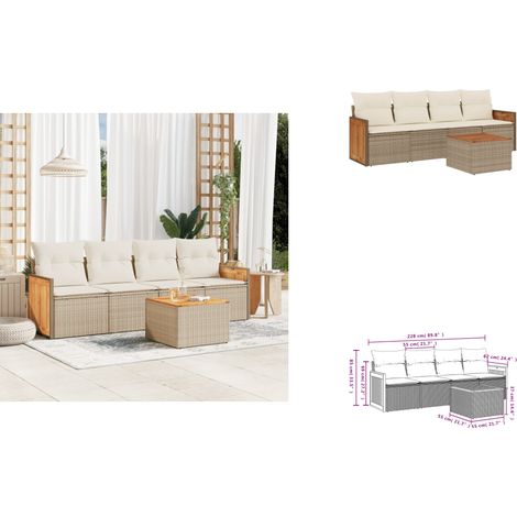 5-tlg. Garten-Sofagarnitur mit Kissen Beige Poly Rattan - Gartenmöbel - Outdoor Möbel - Rattan Gartenset - Lounge Set - Esstisch (1/3)