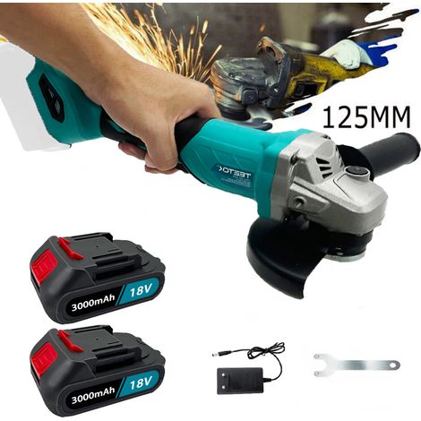 Smerigliatrice, smerigliatrice angolare elettrica a batteria agli ioni di litio da 18 V 125 mm, levigatrice +2 batteria da 3.0 A + caricabatterie compatibile con batteria Makita