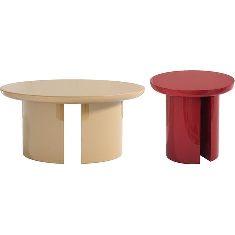 Tavolino in MDF Beige e rosso laccato - Lotto di 2 - DERLALI
