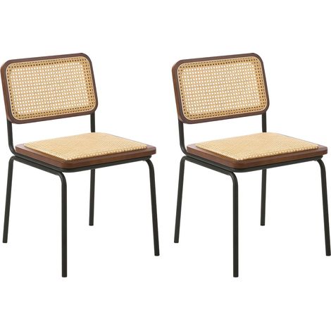 Set di 2 sedie con gambe in ferro schienale e seduta in rattan PE senza braccioli coprigambe design vintage boho marrone Corvallis