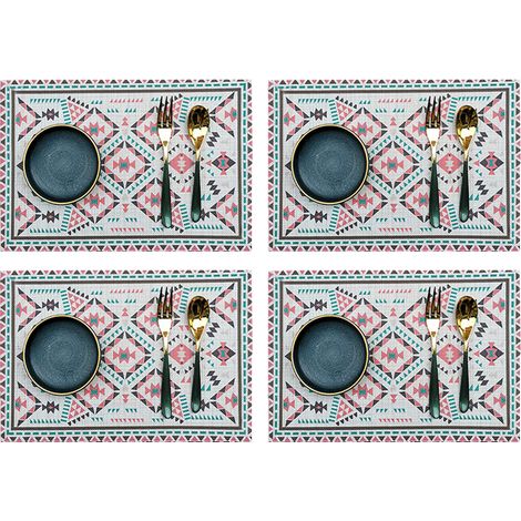 Set De 4 Napperons En Toile De Polyester Imprimé Style Bohème Résistants À L'Eau Pour Salle À Manger (1/5)