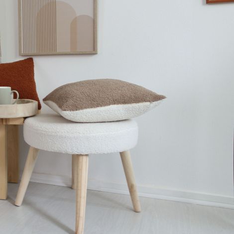 Coussin déhoussable tissu bouclé Ecru 40x40 cm (1/3)