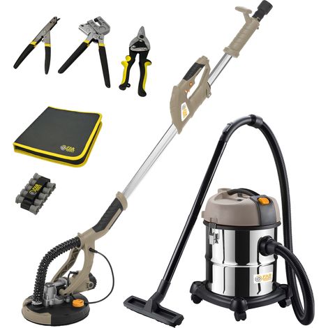 Fartools – Ponceuse plâtre télescopique 750W – Variateur 800-1750 tr/min – Aspirateur 1000W inox 20L – Outils spécial rails pour plaquistes