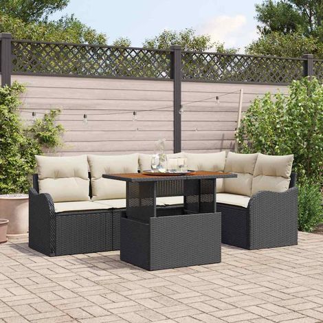 Conjunto de sofá de jardín 6 pcs Negro Poliratán (1/5)