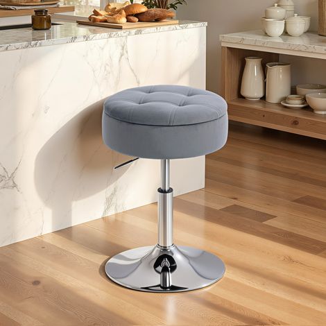 Tabouret de bar, tabouret de bistrot avec rangement, chaise de bar pivotante, tabouret de cuisine réglable en hauteur avec revêtement en velours, 39 x 39 x 65 cm, gris