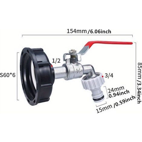 IBC-Tankadapter – S60x6-Gewinde auf 1/2-Zoll-Anschluss – Für Regenwassernutzung und Bewässerung – 1 Stück (1/5)