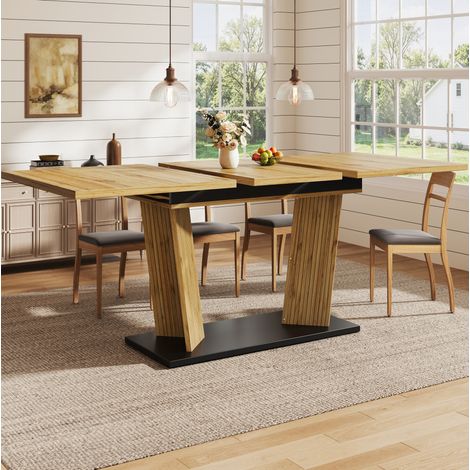 Mesa de comedor extensible 120-160 x 80 x 76 cm, MDF y metal, roble OKMYHOME (1/5)