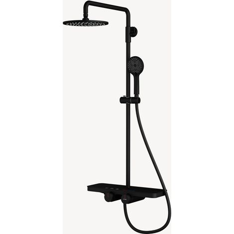 Colonna doccia rotonda con mensola - Nero