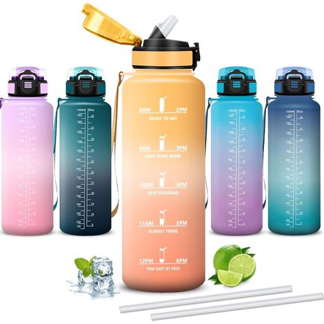 Botella de agua de 1,5 L, botella deportiva a prueba de fugas, botella con pajita, fácil de limpiar, reutilizable, con eslogan motivacional, botella para correr, escalar, levantar pesas y hacer sender (1/5)