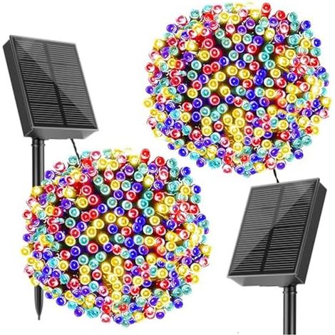 Guirlande Lumineuse Solaire - 20 M - 200 LED - Étanche IP65 - 8 Modes - Pour Jardin Extérieur Noël Fête - 2 Pièces