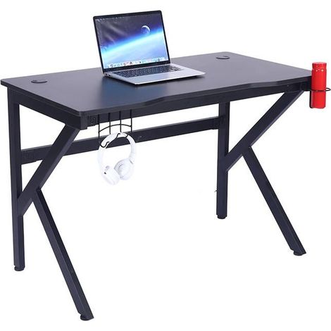 Bc-elec - WD0004 Gamer-Schreibtisch 110x60x75cm Computertisch mit Kabeldurchführung, Becherhalter und Headsethalterung (1/5)