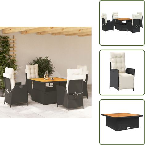 Cojines para sillas - vidaXL Set de muebles jardín 5 pzas con cojines ratán sintético negro - Muebles al aire libre