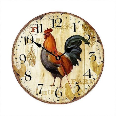 Horloge murale silencieuse de 25 cm (10 pouces) avec coq rustique (1/5)