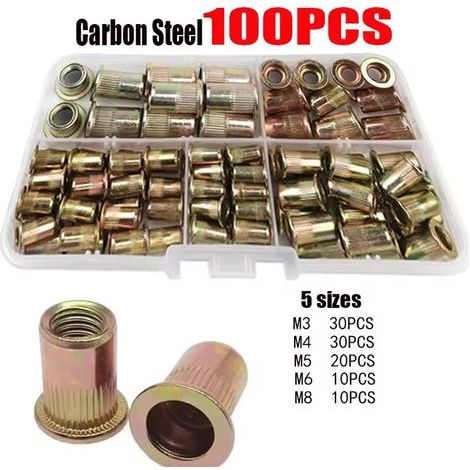 Rivet Nut Set – Filetage Droit à Crimpé, Écrous à Rivet en Acier Galvanisé Couleur Zinc, Tailles M3, M4, M5, M6, M8, M10, 100 Pièces, Boîte Prête à l’Emploi (1/5)