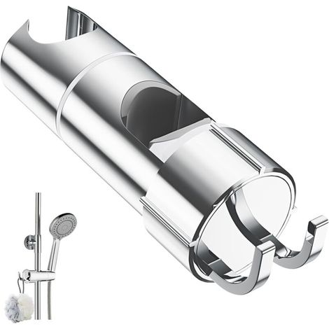 2 Stück verstellbare Duschhalter mit 2 Haken für 20,5–23,5 mm Duschköpfe, universeller Duschkopfhalter für 18–25 mm Stange, verchromte Handbrausehalterung (1/5)