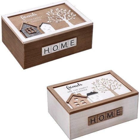 Scatola Multiuso Decorativa Casa in Legno 24 x 16 x 10 cm 2 Colori (1/2)