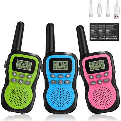 Set mit 3 Walkie-Talkies, 3 km Reichweite, 1000-mAh-Akku, Taschenlampe, VOX-Funktion, für Camping und Wandern (1/5)