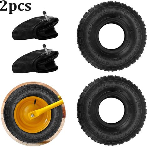4PCS Tyre and Innertube Heavy Duty Pneumatic Rubber Wheel Double Thickness Inner Outer Tubes Tire Set Replacement Tyre for Wheelbarrows Sack Truck Hand Trolley Cart (4PCS 4.10/3.50-4) (1/5)