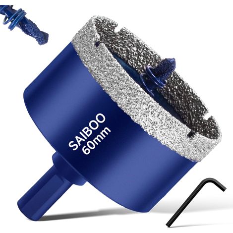 Scie Cloche Diamantée pour Carrelage avec Foret de Centrage, Foret Diamant Brasé dur pour Porcelaine, Carrelage, Verre, Granit, Marbre et Céramique (Diamètre 60mm) (1/5)
