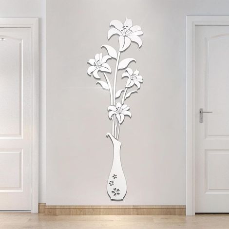 Autocollants muraux miroir – Autocollants muraux 3D en forme de fleur pour salon, chambre à coucher, décoration murale pour arrière-plan TV et toile de fond de canapé (120x37) (1/4)
