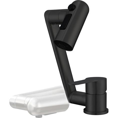 Rubinetto da cucina pieghevole con 2 getti - Miscelatore da cucina sottofinestra, rubinetto per lavello in acciaio inox 304 girevole a 1080°, rubinetto miscelatore per lavello pieghevole, nero (1/5)