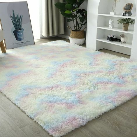 Living Room Rug Shaggy Fluffy Non-Slip Shaggy Bedroom Rug Soft and Cozy Large Washable Kids Floor Rug for Bedroom, Living Room, Hallway, Bathroom, Kitchen, Rainbow, 60 x 120 cm (1/5)