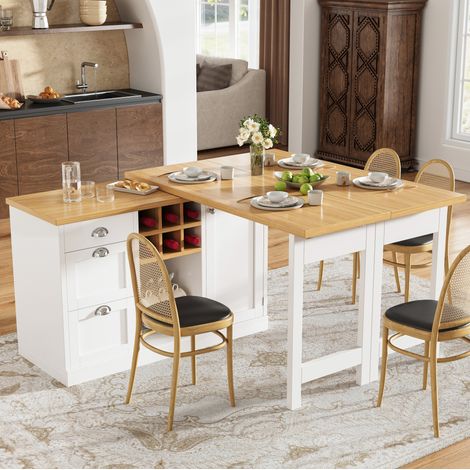 MEUBLIV Table bar extensible 120-197 cm blanche – rangement intégré (1/5)