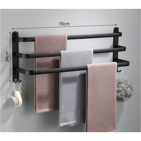 Porte-Serviettes - Aluminium - 70 Cm - 3 Barres - Pour Salle De Bain Et Cuisine - Noir - 1 Piece (1/4)