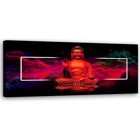 Tableau sur toile Bouddha abstrait rouge 90x30 (1/5)