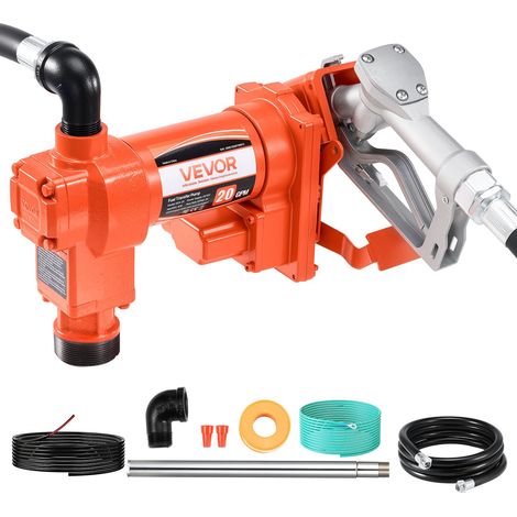 Pompe Transfert Carburant 12 V CC 75,7 L/min 1/4 CV Pompe Transfert Diesel avec Buse Manuelle, Tuyau de Refoulement et d'Aspiration, pour Essence, Kérosène, Mélanges Éthanol, Méthanol, Biodiesel (1/5)