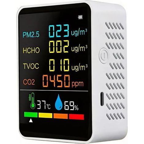 Capteur de qualité de l'air CO2 avec affichage des PM2.5, TVOC et HCHO, pour la maison et le bureau (1/5)