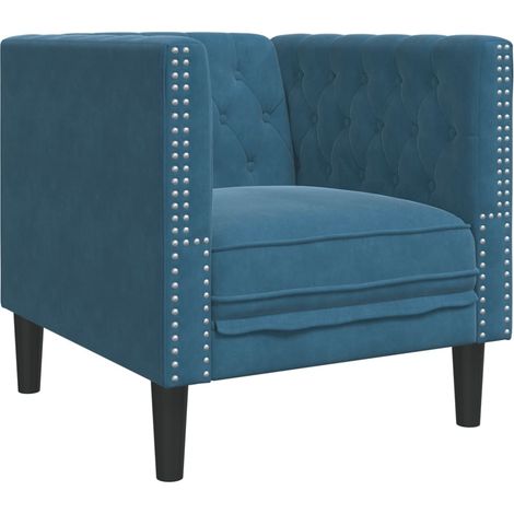 Fauteuil de Salon，Chaise，Fauteuil Chesterfield bleu velours CFW220985 (1/5)
