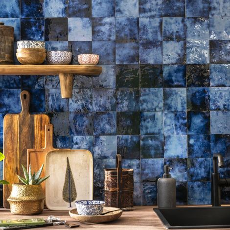 Zellige véritable Carrelage Artisanal - 10x10 cm - Bleu Magique (vendu par boîte de 0,5m²) (1/5)
